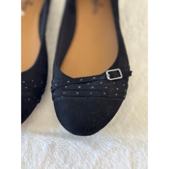 Soft faux suede ballet flats by Self Esteem Footwear in classic black - Picture 2 of 6